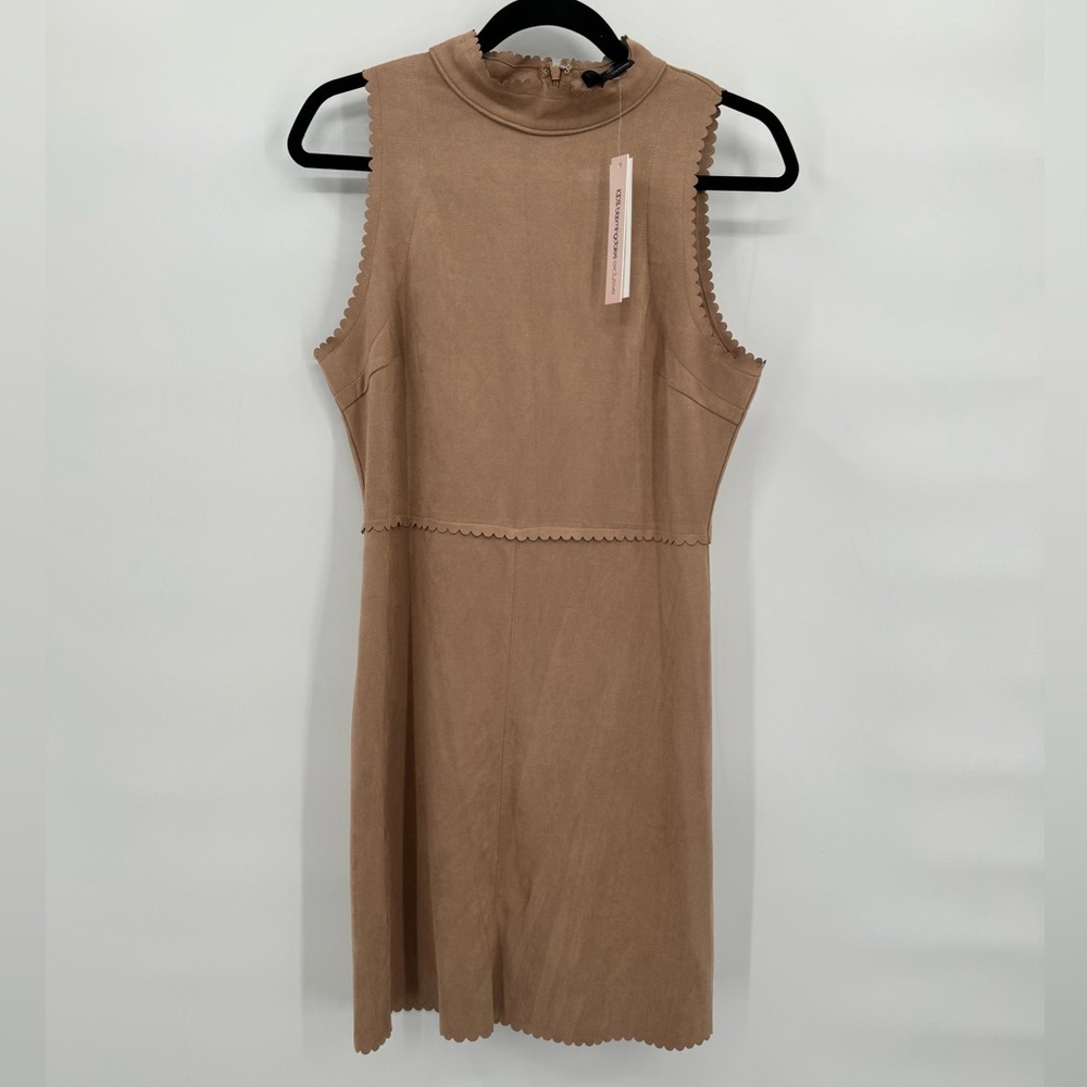 Aqua Faux Suede Mini Dress NWT Size L Color Late Style D20313SUJ Scalloped Edge